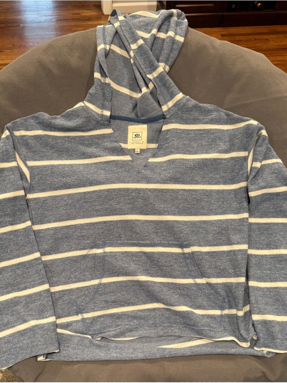 Rip Curl Blue & Cream Striped Hooded Pullover